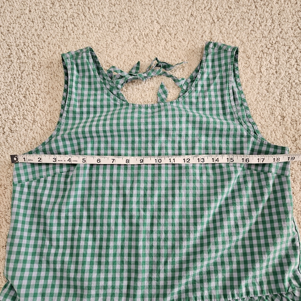 Medium J Crew Gingham Peplum Sleeveles Top Tank Bow Back Blue Green - Picture 6 of 9